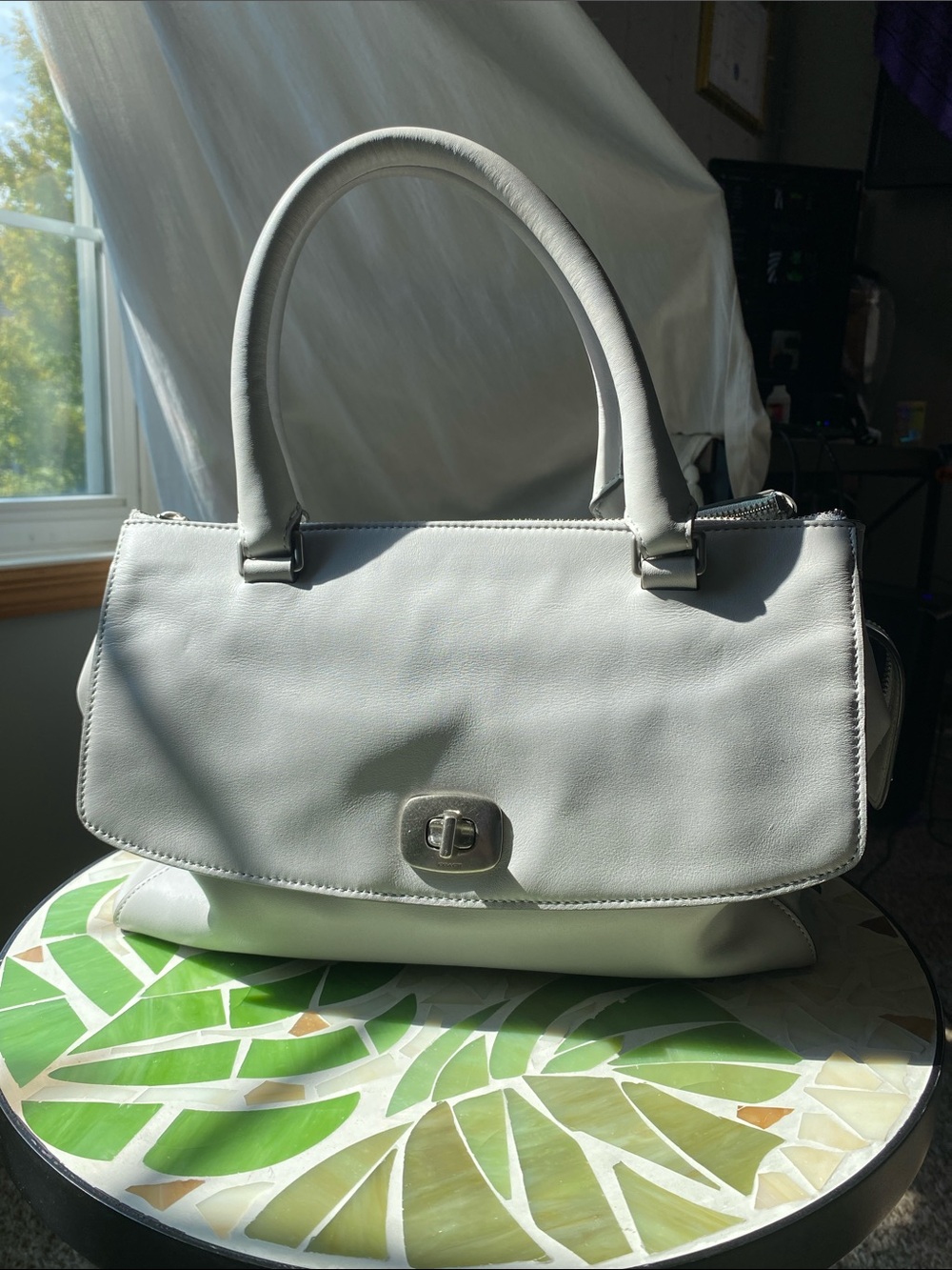 Coach Legacy Pinnacle White Gray Leather Harper Satchel Handbag (style 25356)